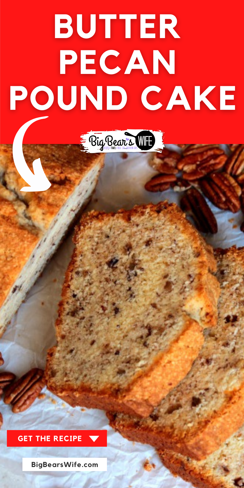 Butter Pecan Pound Cake - A perfect pound cake to whip up for your family or as a gift for friends! This homemade Butter Pecan Pound Cake is delicious and it's my version of a favorite pound cake that we get from the local farmer's market! via @bigbearswife