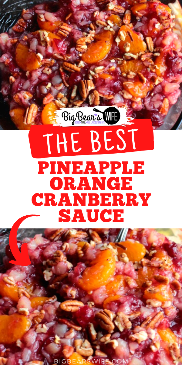 Put that can of cranberry sauce down and give this Pineapple Orange Cranberry Sauce Recipe a try! It's delicious, perfect for Thanksgiving day and goes great with Thanksgiving day leftovers! via @bigbearswife