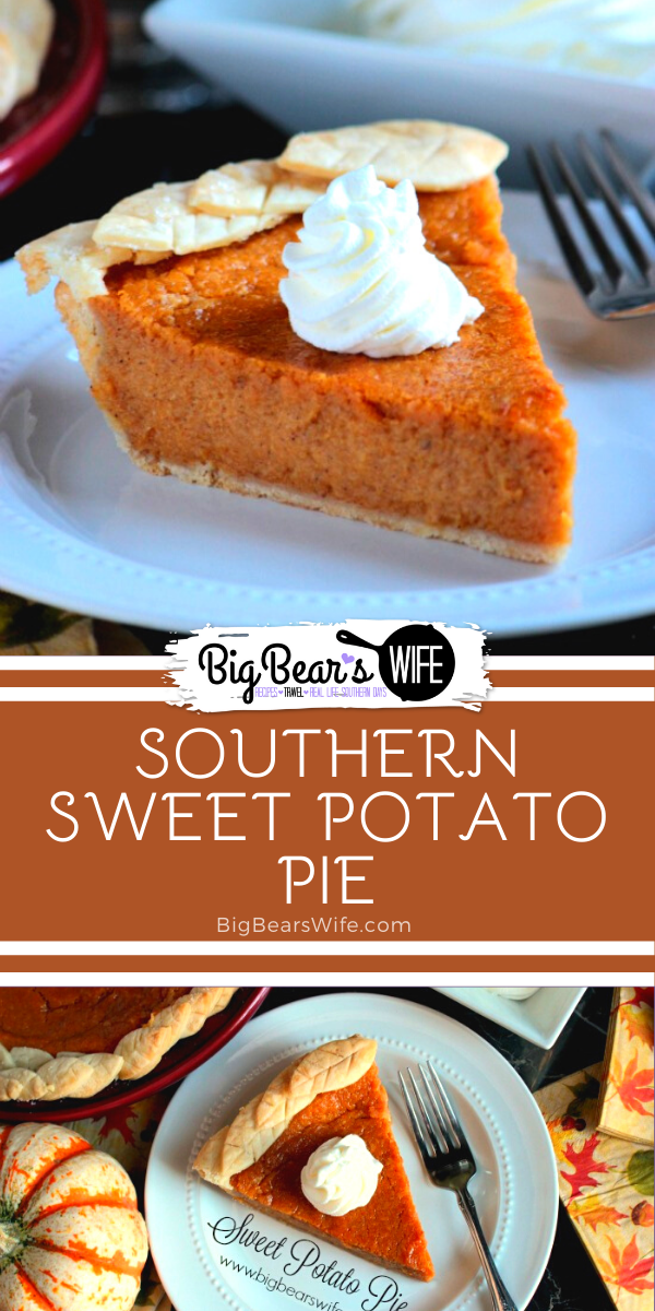 This easy Southern Sweet Potato Pie would be perfect on your Thanksgiving dessert table! Plus I'm making super easy pie crust leaves from store bought pie crust to decorate the edges of the pie!  via @bigbearswife