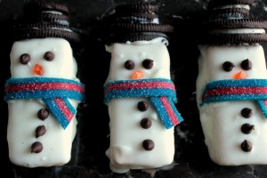 Chocolate Covered Snowman S’more Sandwiches