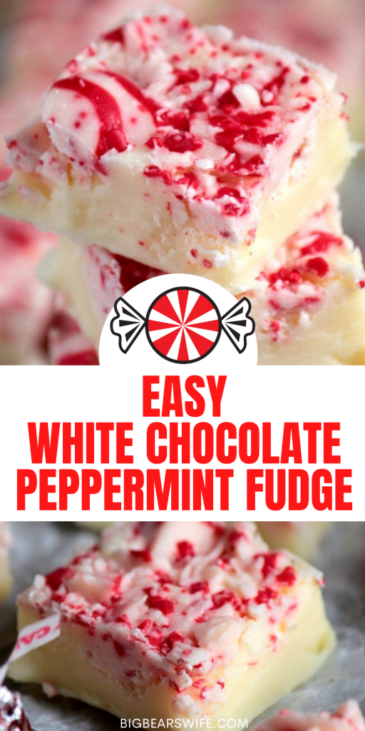 Three ingredient White Chocolate Peppermint fudge! You've go to make this for people on your Christmas list this year!