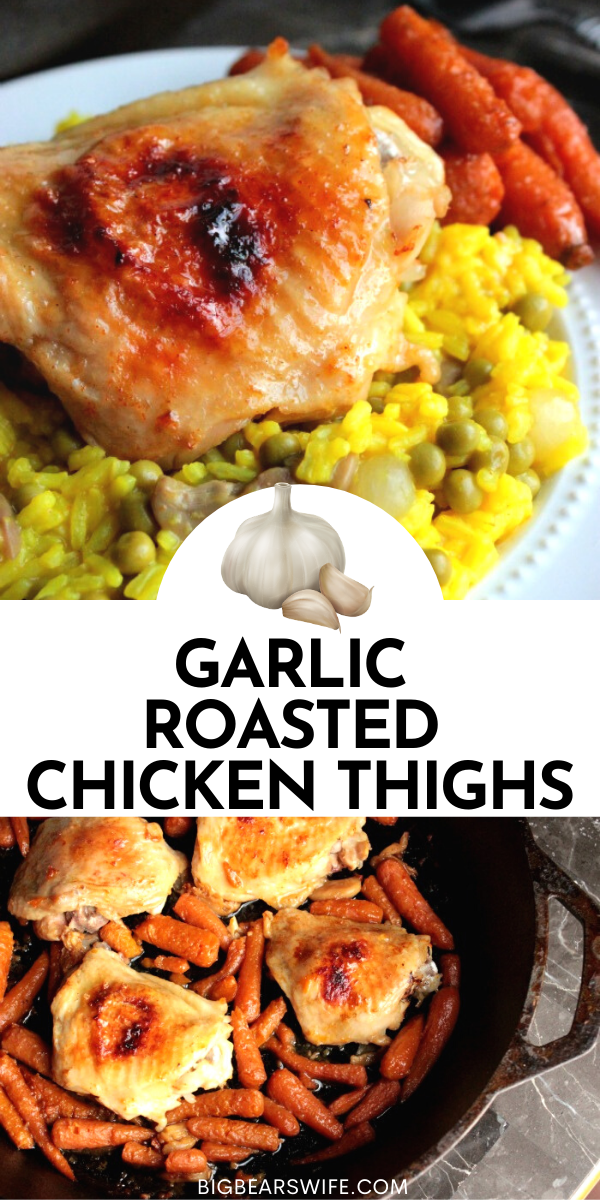 These Garlic Roasted Chicken Thighs are rubbed with minced garlic, cooked low and slow for the juiciest chicken thighs you've ever tasted! This is one of the best chicken thigh recipes that I make for our family. via @bigbearswife