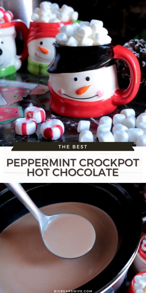 This Peppermint Crockpot Hot Chocolate is great for parties and evening at home with the family! Snuggle up on the couch with a movie and enjoy warm mugs of hot coco throughout the evening!