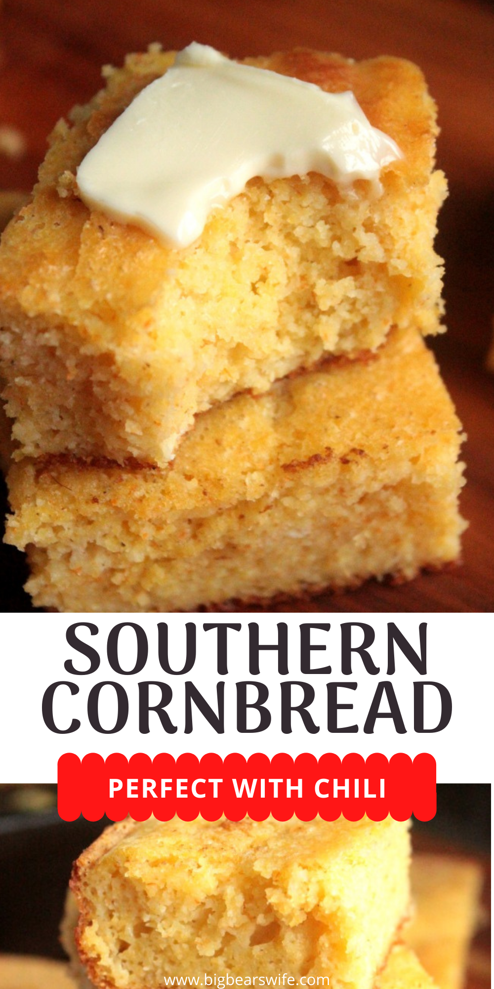   There is just something warm and comforting about a plate of warm southern cornbread and a softened stick of butter sitting on the table. This recipe is our favorite cornbread recipe!  via @bigbearswife