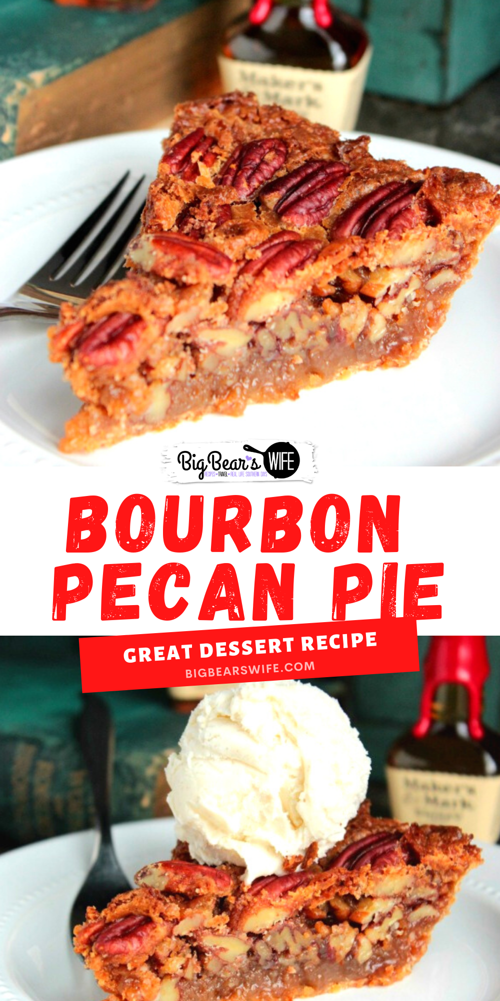 Bourbon Pecan Pie - A sweet classic southern pecan pie with the smooth touch of bourbon baked inside!
 via @bigbearswife