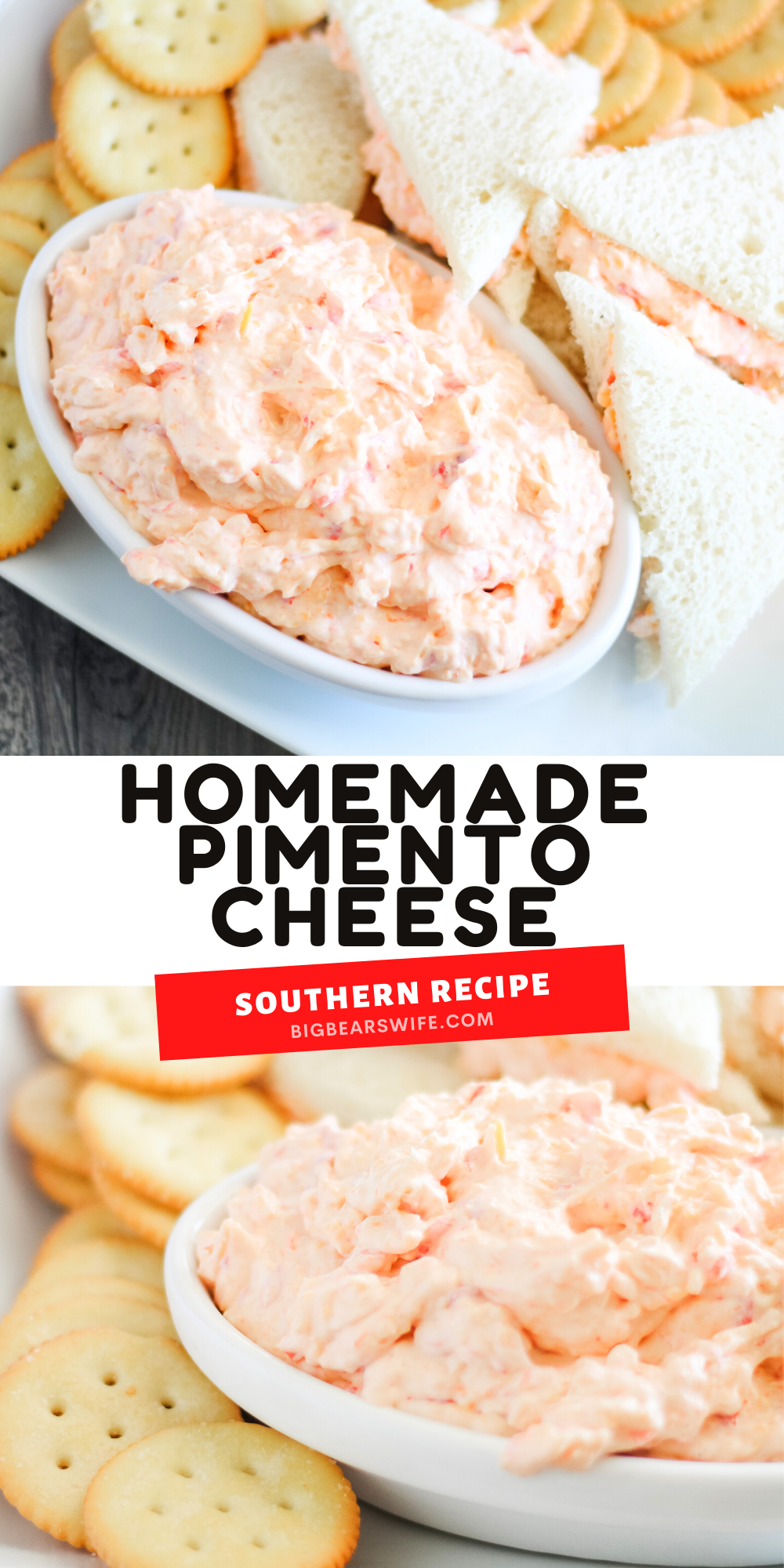 Homemade Southern Pimento Cheese is super easy to make at home! This recipe is a combination of a recipe from my grandmother's recipe box and my own twist. It's our favorite pimento cheese recipe!  via @bigbearswife