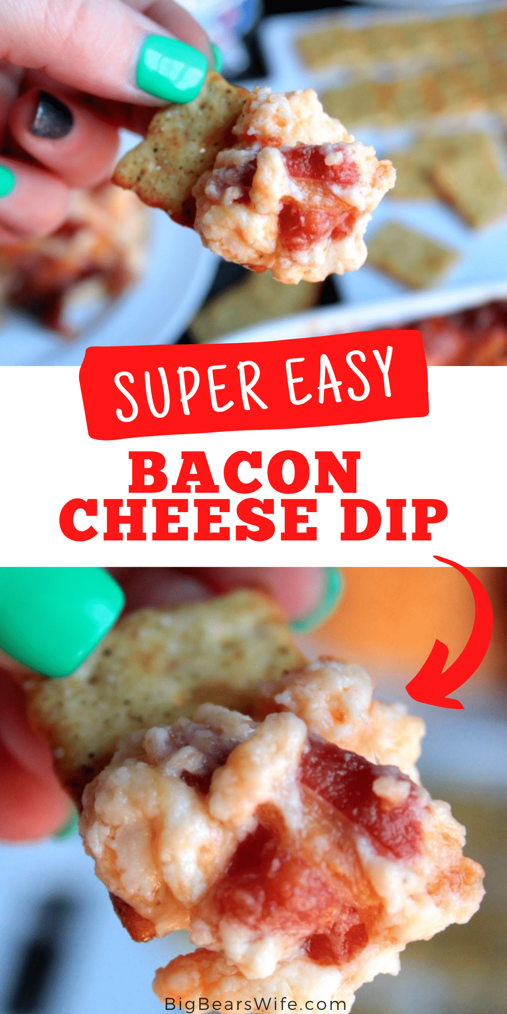 A hot bacon cheese dip that is sure to be a hit at your next party or dinner! Mix everything together and pop it into the oven for 30 minutes! via @bigbearswife