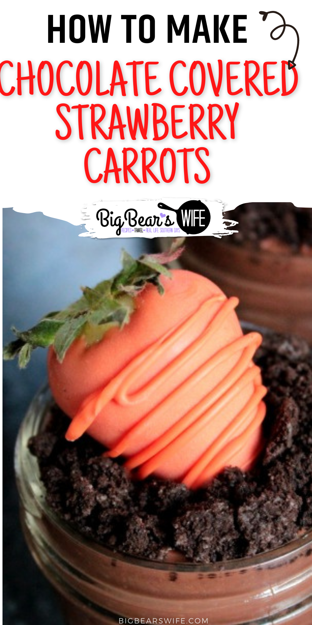  These cute spring dessert pudding cups are topped with easy to make Chocolate Covered Strawberry Carrots! They’re the perfect dessert for celebrating Easter or Springtime! 
 via @bigbearswife