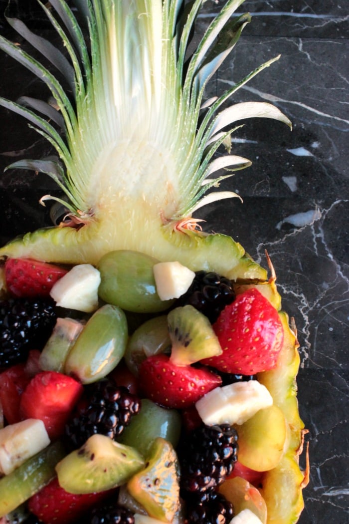 Pineapple half with mixed fruit inside