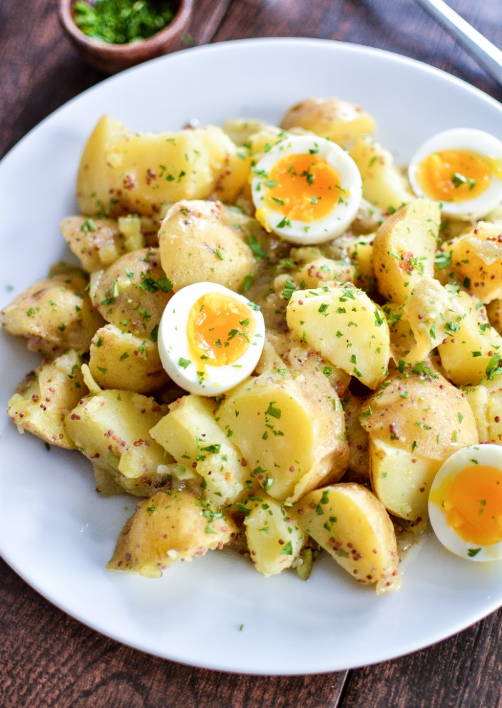 Potato Salad with Soft-Boiled Eggs and Maple Mustard Dressing {Cooking and Beer}