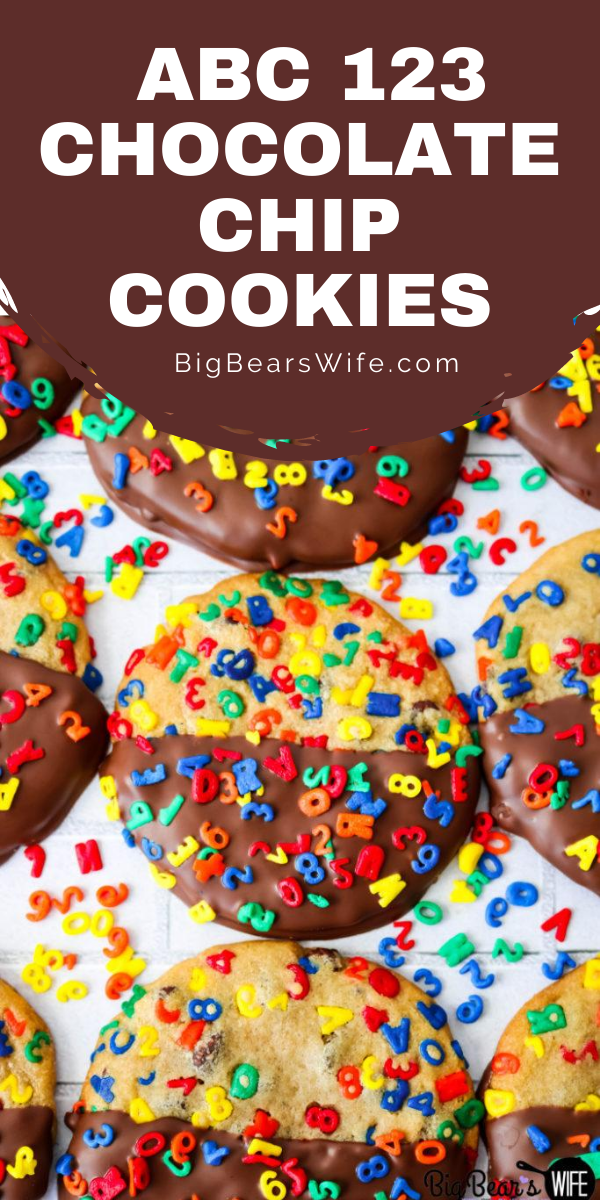 Chocolate Dipped ABC 123 Chocolate Chip Cookie - These Chocolate Dipped ABC 123 Chocolate Chip Cookies are a super colorful Back to School treat that's perfect for both kids and adults! If you're worried about the chocolate melting in their lunch boxes, the un-dipped version is just as delicious!  via @bigbearswife