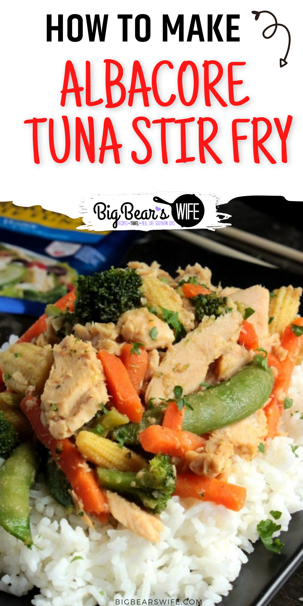 Albacore Tuna Stir Fry is a super easy dinner for 4 that's ready in under 15 minutes! via @bigbearswife