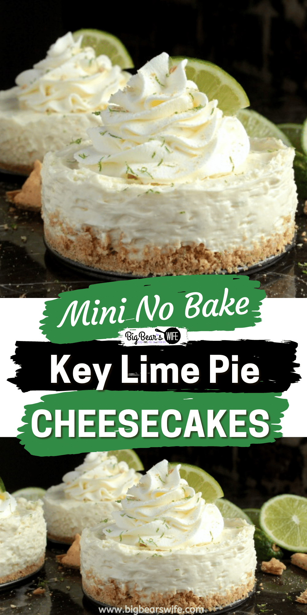 Mini No Bake Key Lime Pie Cheesecakes – easy little no bake cheesecakes with a graham cracker and lime zest crust that’s been filled with a tasty key lime cheesecake filling and topped with homemade whipped cream.

 via @bigbearswife