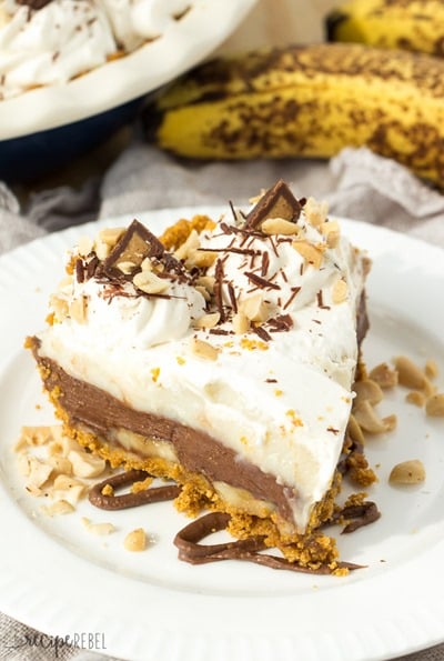 No Bake Reese Peanut Butter Chocolate Banana Cream Pie by The Recipe Rebel