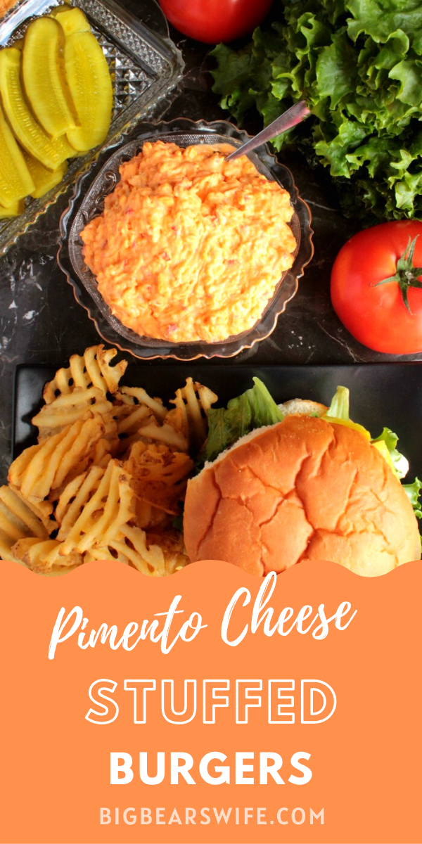 Pimento Cheese Stuffed Burger - The perfect burger stuffed with homemade pimento cheese!  via @bigbearswife