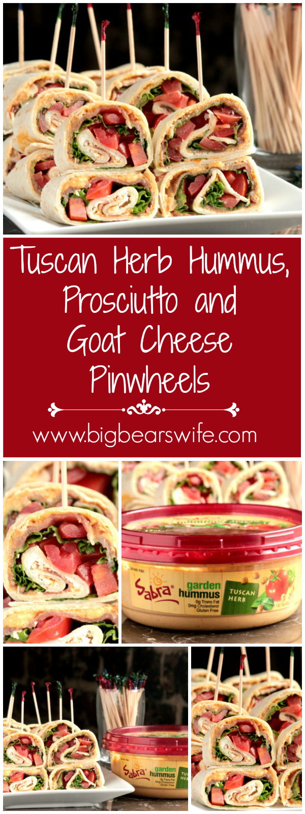 Tuscan Herb Hummus, Prosciutto and Goat Cheese Pinwheels