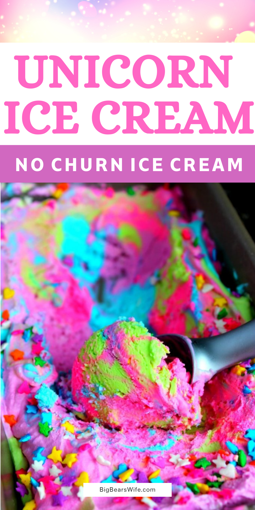 Sometimes you just need something a little wild and crazy like Unicorn Ice Cream to make you smile! Ps. this is Unicorn Ice Cream is a No Churn Ice Cream! via @bigbearswife