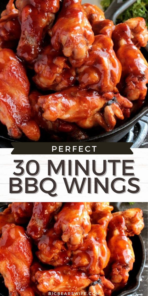 Quick BBQ wings that are baked in the oven in 30 minutes! 2 ingredients and 30 minutes is all that stands between you and dinner!

 via @bigbearswife