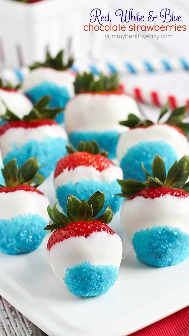 Red, White, & Blue Chocolate Covered Strawberries {Yummy, Healthy, Easy}