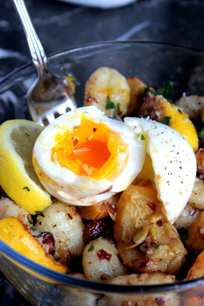 Brown Butter Gnocchi with Summer Squash, Almonds & Soft-Boiled Eggs