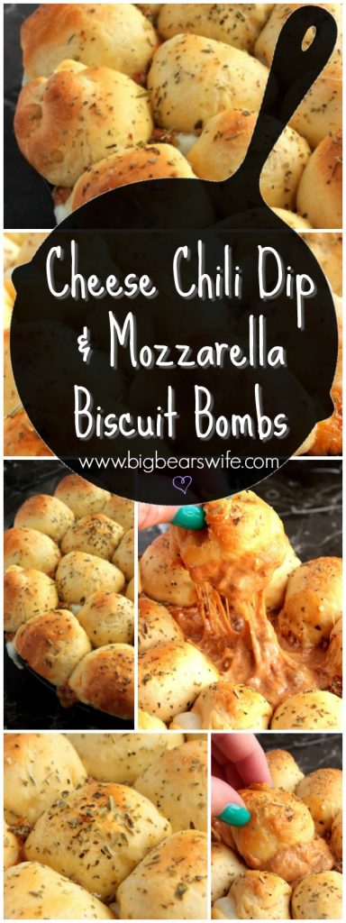 CHILI CHEESE DIP AND MOZZARELLA BISCUIT BOMBS