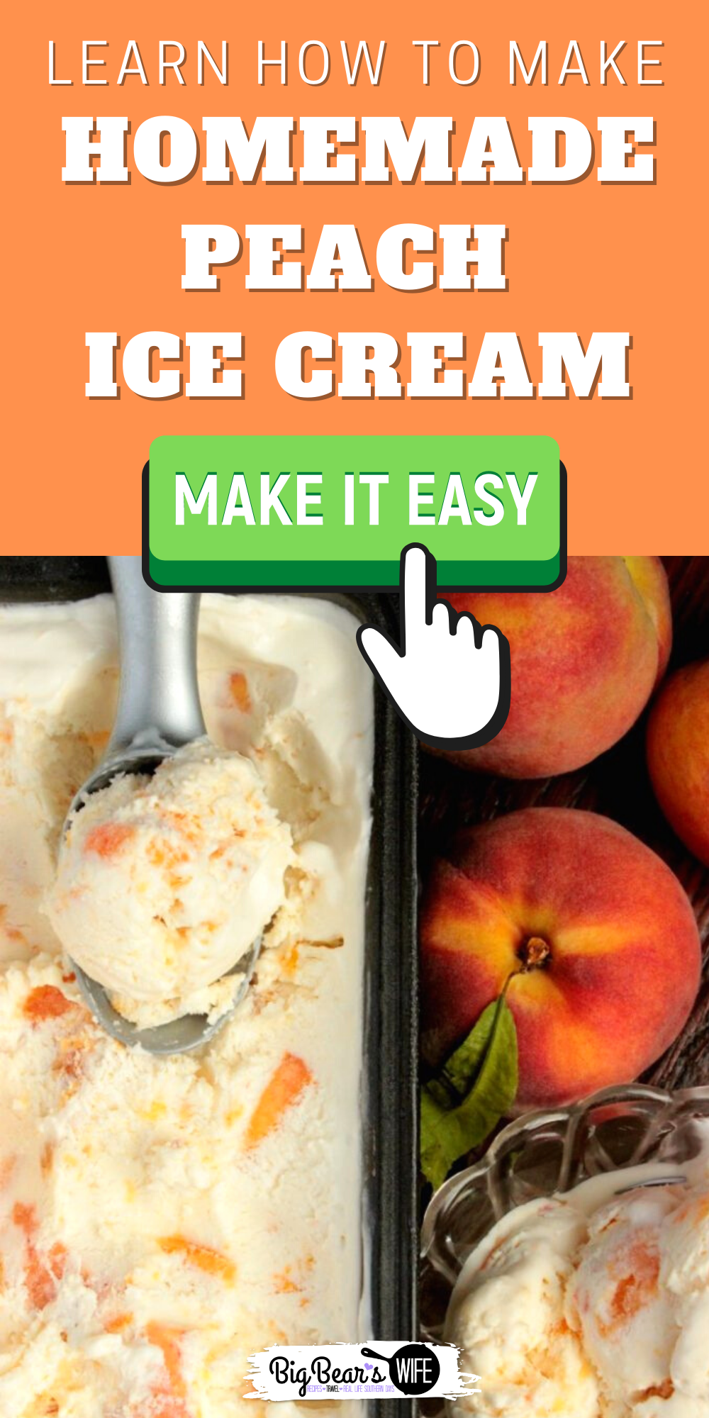 This is the perfect no churn Peach Ice Cream recipe for those fresh peaches that you’ve been picking up at the farmer’s market! No Eggs in this ice cream recipe! via @bigbearswife