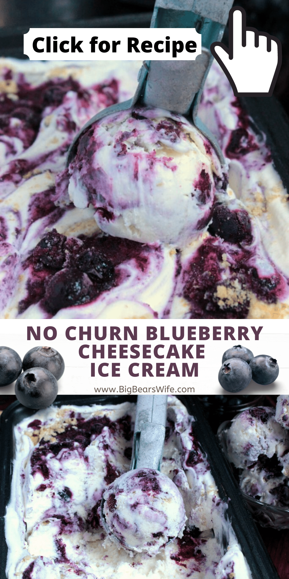 You don’t even need an ice cream maker to make this sweet dessert! This No Churn Blueberry Cheesecake Ice Cream is swirled with a blueberry cheesecake filling and crushed graham crackers! via @bigbearswife