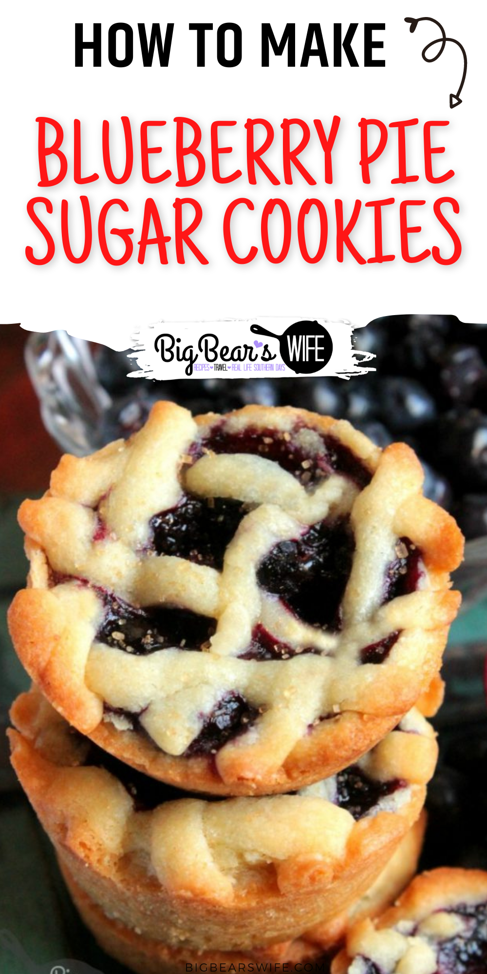 These little Blueberry Pie Sugar Cookies are filled with an amazing but easy homemade blueberry pie filling! While they look like mini pies, they're actually sugar cookies! via @bigbearswife