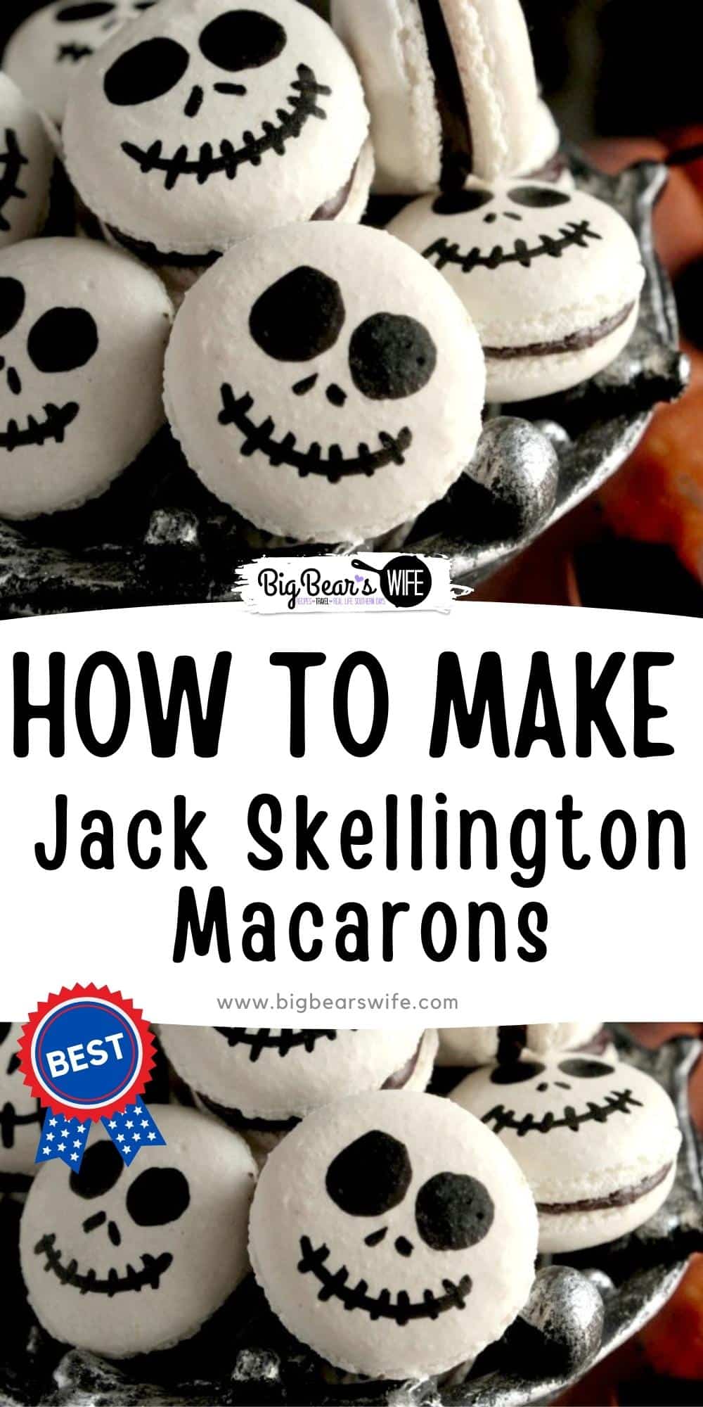 No need to be afraid of these Jack Skellington Macarons! The pumpkin king might try to act creepy but there is nothing scary about these sweet little treats! via @bigbearswife