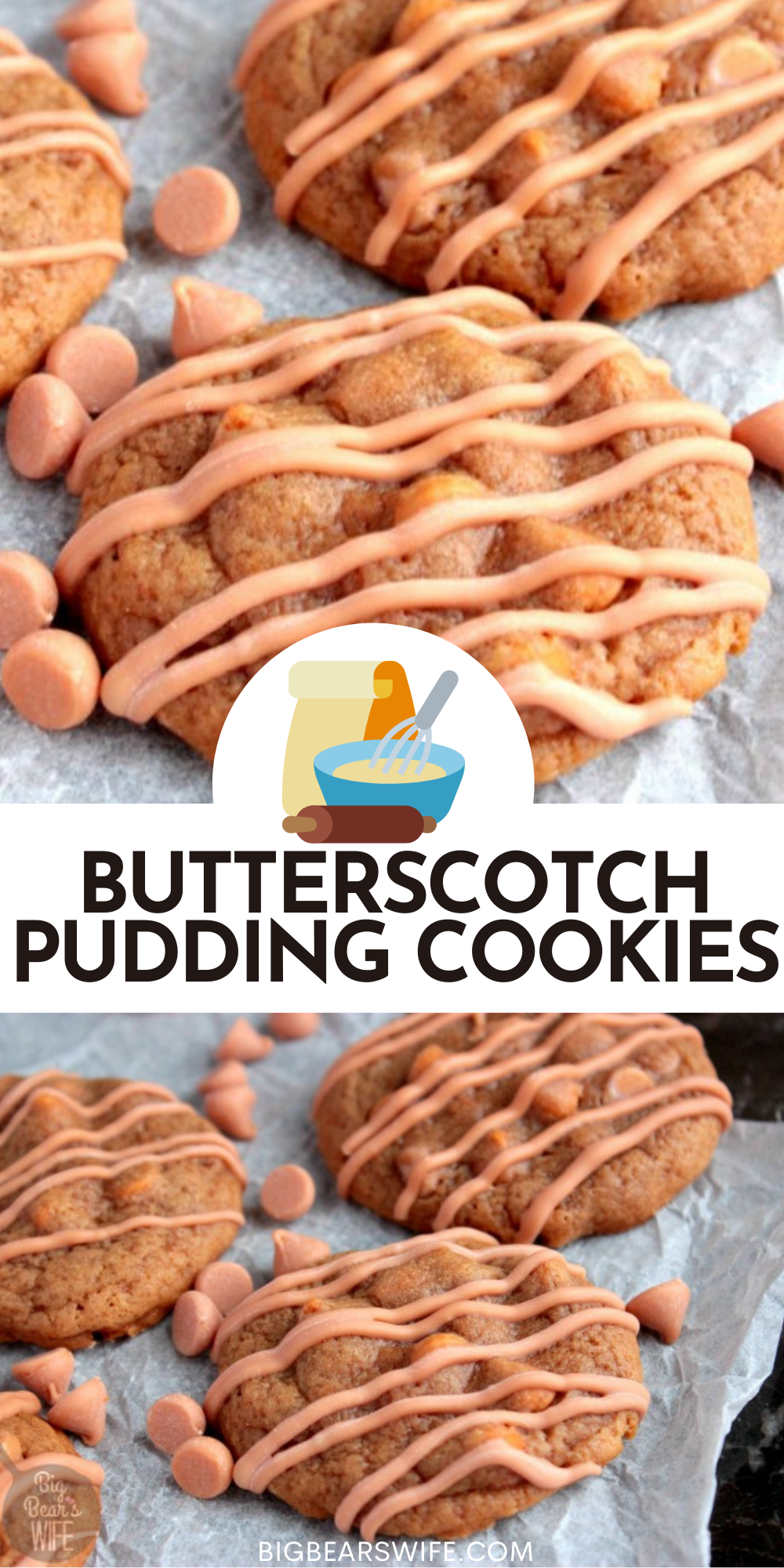 Butterscotch Pudding cookies are made from scratch with butterscotch pudding mixed right into the batter to make them super soft and chewy! via @bigbearswife