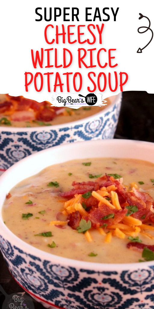 This Cheesy Wild Rice Potato Soup is full of cheddar cheese, crispy bacon, wild rice with a homemade red skin potato soup base!