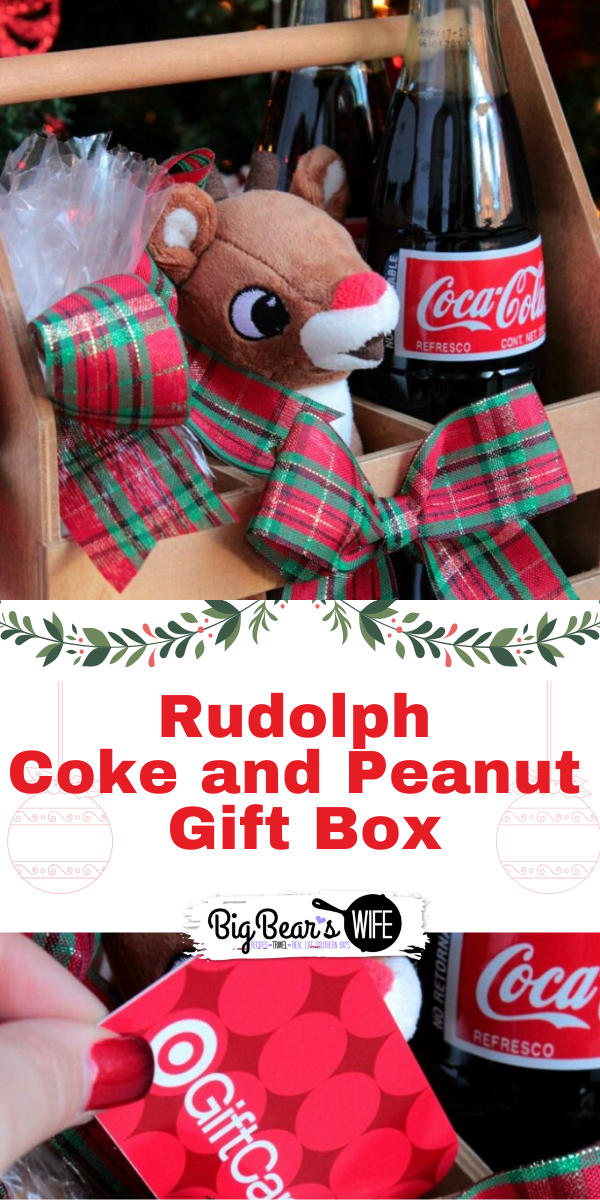 Rudolph Coke and Peanut Gift Box - Know someone in your life that loves the southern treat of Coke and Peanuts? They'd love this Rudolph Coke and Peanut Gift Box! Add a gift card and it'll be ready or Christmas Eve or any Dirty Santa Party! via @bigbearswife