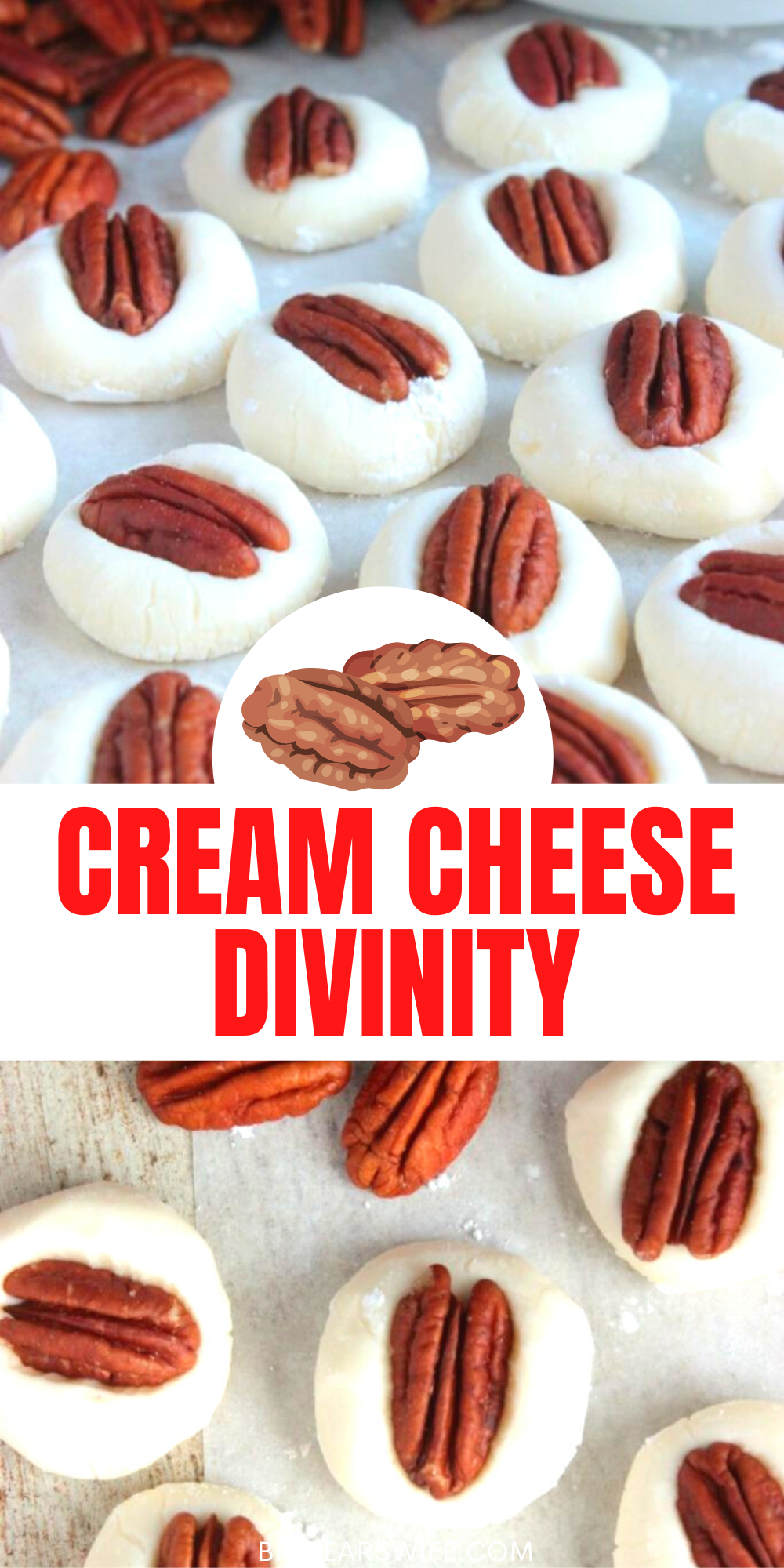 A super easy take on the Southern candy, Divinity. A no fail Cream Cheese Divinity recipe that will keep you coming back for more! It's impossible to eat just one piece! via @bigbearswife