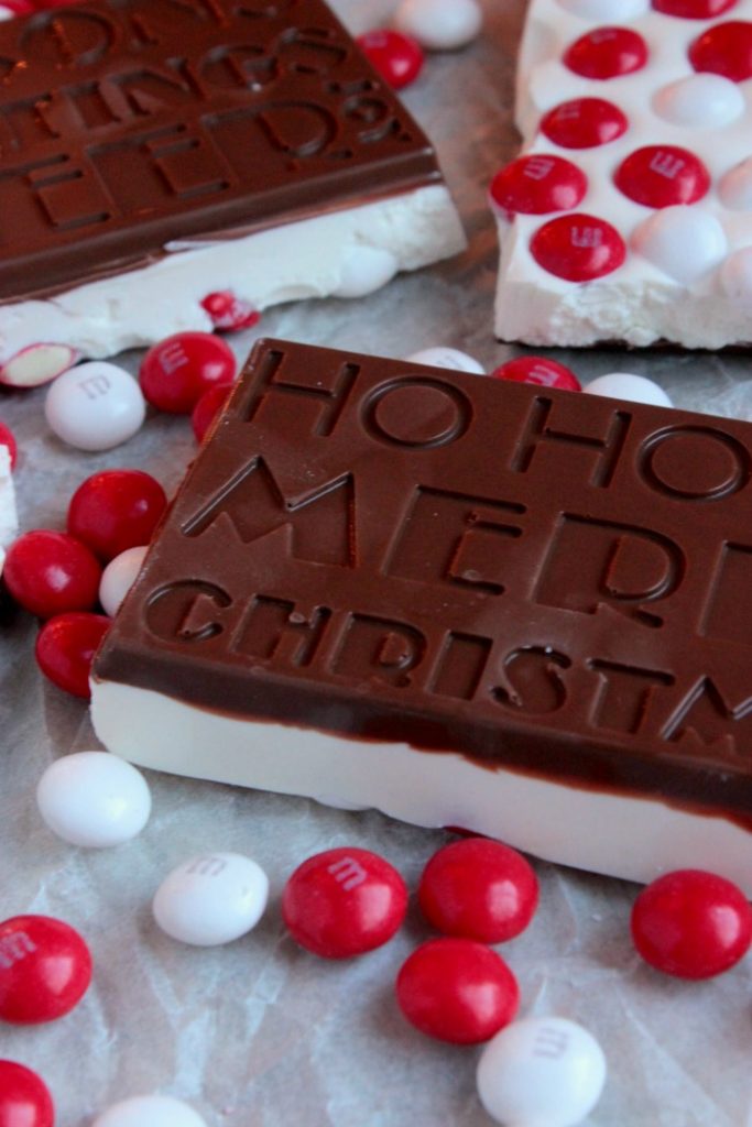 Homemade White Chocolate M&M Peppermint Candy Bars 