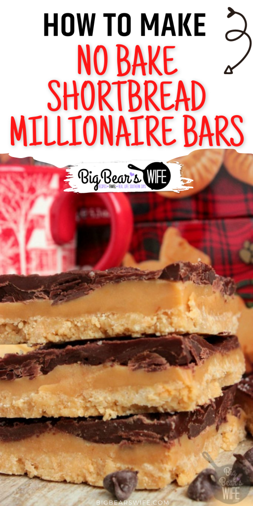 Shortbread cookies, homemade caramel and melted chocolate are layered together to create these perfect No Bake Shortbread Millionaire Bars!