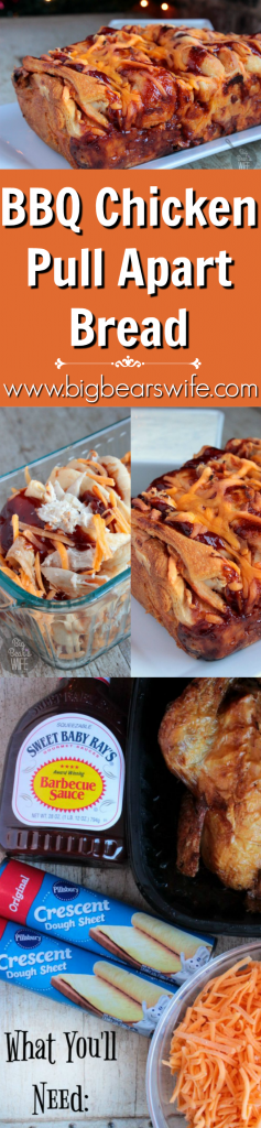 A super tasty snack or a perfect party appetizer! BBQ Chicken Pull Apart Bread is made quicker with a rotisserie chicken from the deli!