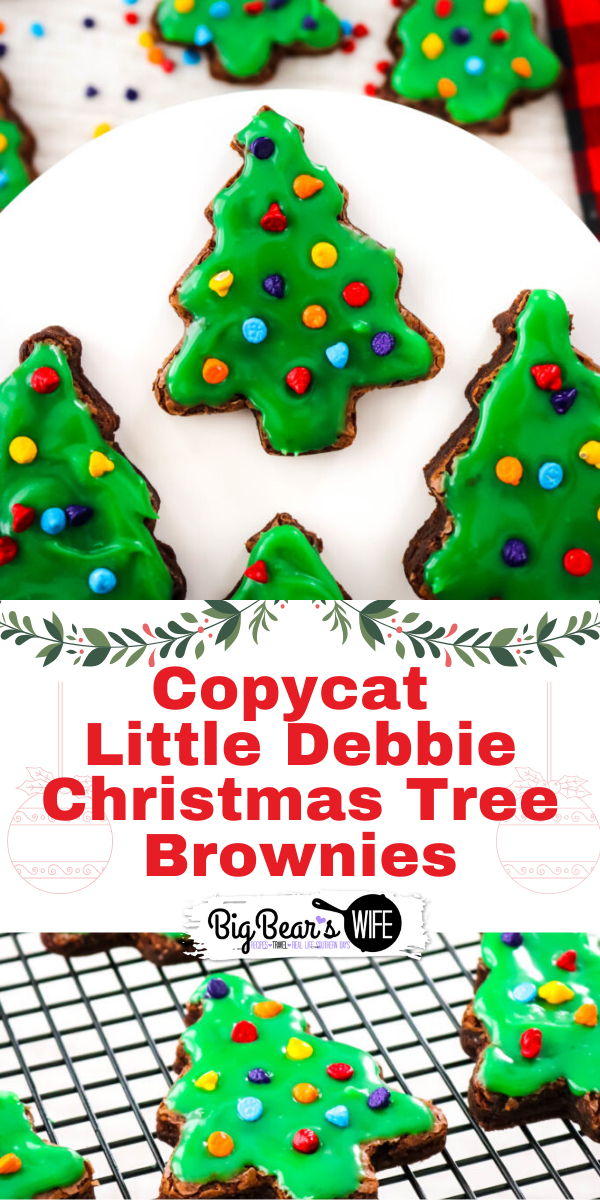Little Debbie's Christmas Tree Brownies® are a nostalgic seasonal favorite. Jump in the kitchen and let's bake up some homemade brownie trees and decorate them with green ganache and candy-coated chocolate chips to create our very own Copycat Little Debbie Christmas Tree Brownies. via @bigbearswife