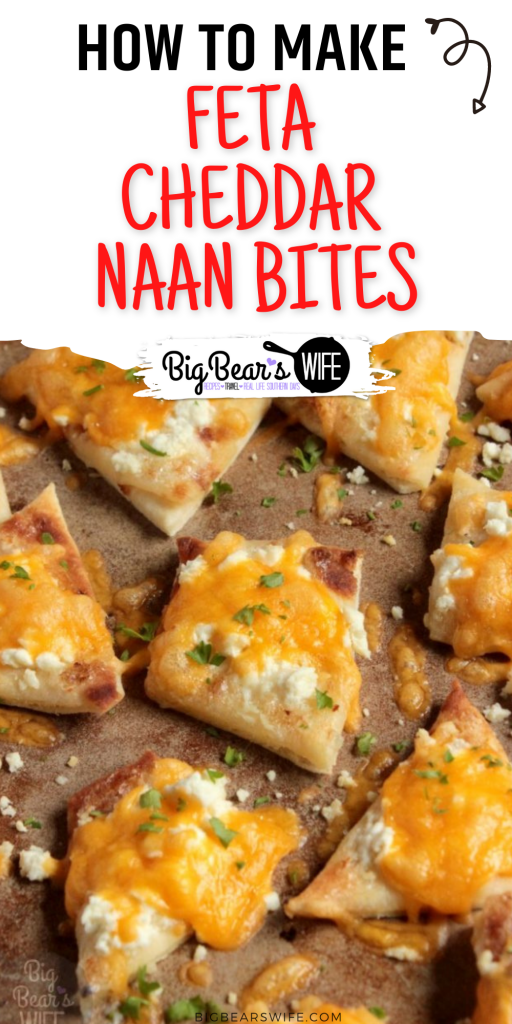 These Feta Cheddar Naan Bites were inspired by favorite sandwich at the coffee shop below our apartment! It's a warm piece of naan topped with a garlic mayo and melted feta and cheddar cheese!
