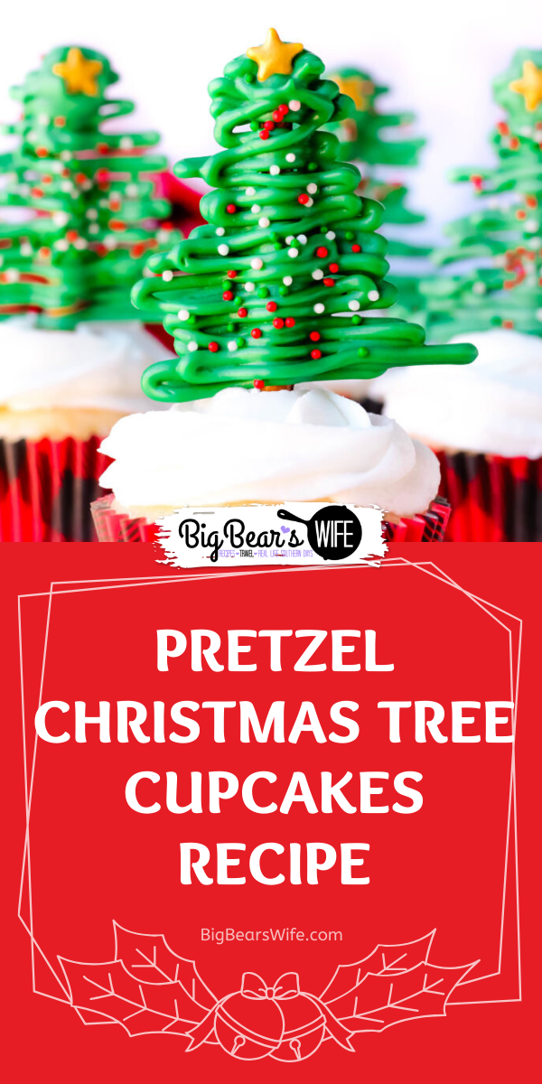Pretzel Christmas Tree Cupcakes - It's a sweet and salty Christmas treat that everyone will love. These Pretzel Christmas Tree Cupcakes are fun to make and fun to eat!  via @bigbearswife