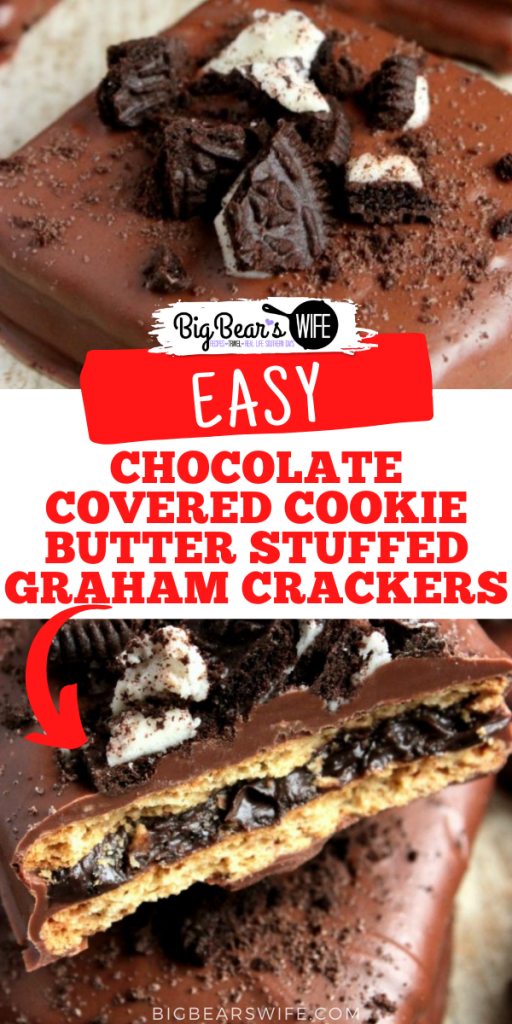 Chocolate Covered Cookie Butter Stuffed Graham Crackers - Chocolate Covered Graham Cracker Sandwiches that are graham crackers stuffed with a nice layer of cookie butter and topped with crushed Oreo cookies! A perfect chocolate treat for the chocolate and cookie butter lover in your life!