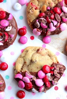 Chocolate Dipped Chocolate Chip M&M Cookies