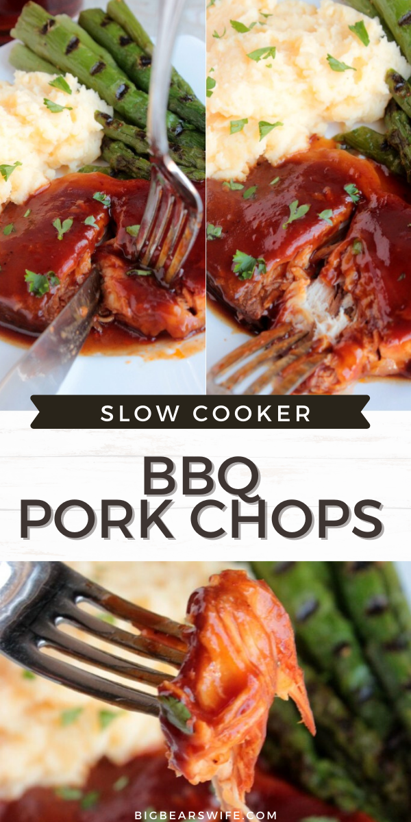 You only need 4 items for these Slow Cooker BBQ Pork Chops! Ready to make them? Grab some pork chops, BBQ sauce, soda, and a slow cooker!  via @bigbearswife