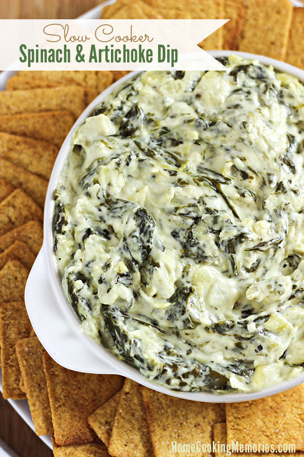 Need an easy, cheesy dip recipe? This Slow Cooker Spinach and Artichoke Dip is deliciously healthy!