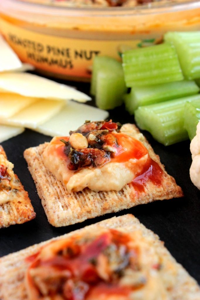 Healthy Snack Plate with Hummus Cracker Bites