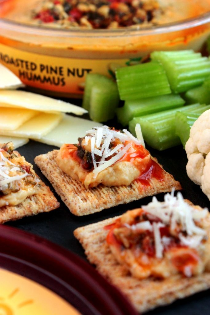 Healthy Snack Plate with Hummus Cracker Bites