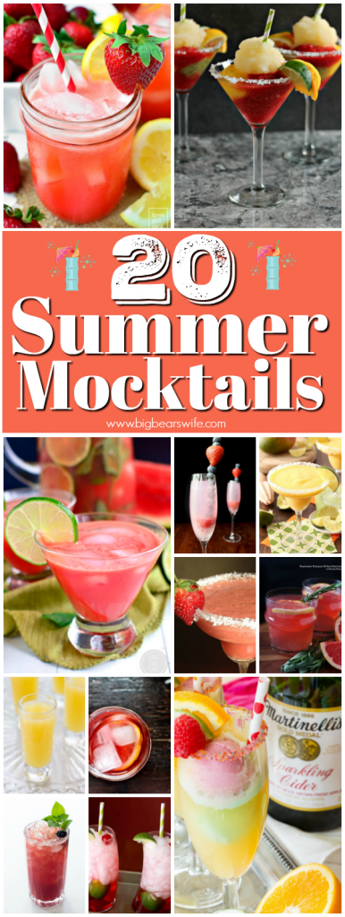 20 Summer Mocktails - Although I'm not a big drinker, I have to admit that I do love to sip on a cocktail ever now and then during the summer months. However, since this pregnant lady won't be sipping on any fruity cocktails this year, I've be on the hunt for the perfect Summer Mocktails! Mocktails are like cocktails but they have no alcohol in them. Perfect!
