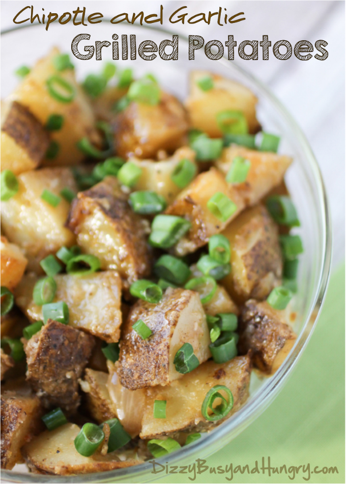 Chipotle and Garlic Grilled Potatoes from DizzyBusyandHungry.com #potatoes #spicy #sidedish