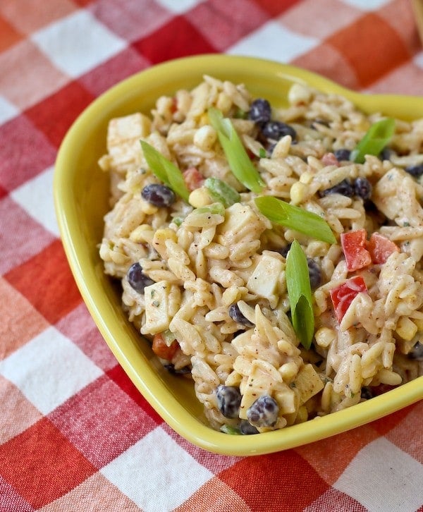 This creamy southwestern orzo salad is the perfect blend of spicy, creamy, and crispy. The bold flavors make this salad not only a crowdpleaser at gatherings, but also a great lunch! Get the recipe on RachelCooks.com!