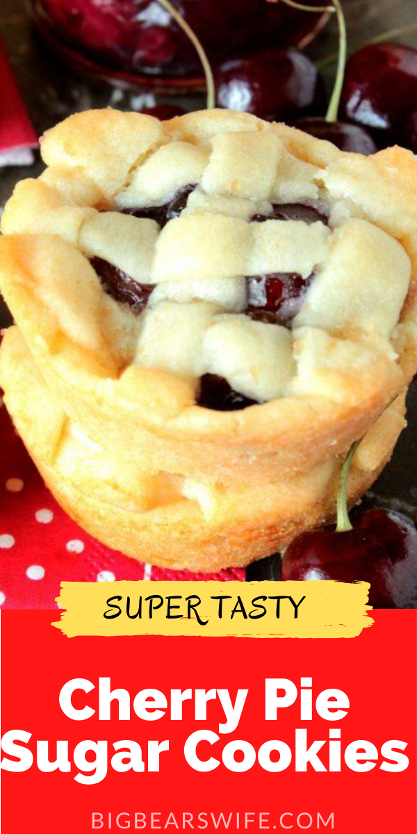 Cherry Pie Sugar Cookies have a soft sugar cookie crust on the outside and a sweet homemade cherry pie filling in the middle. via @bigbearswife