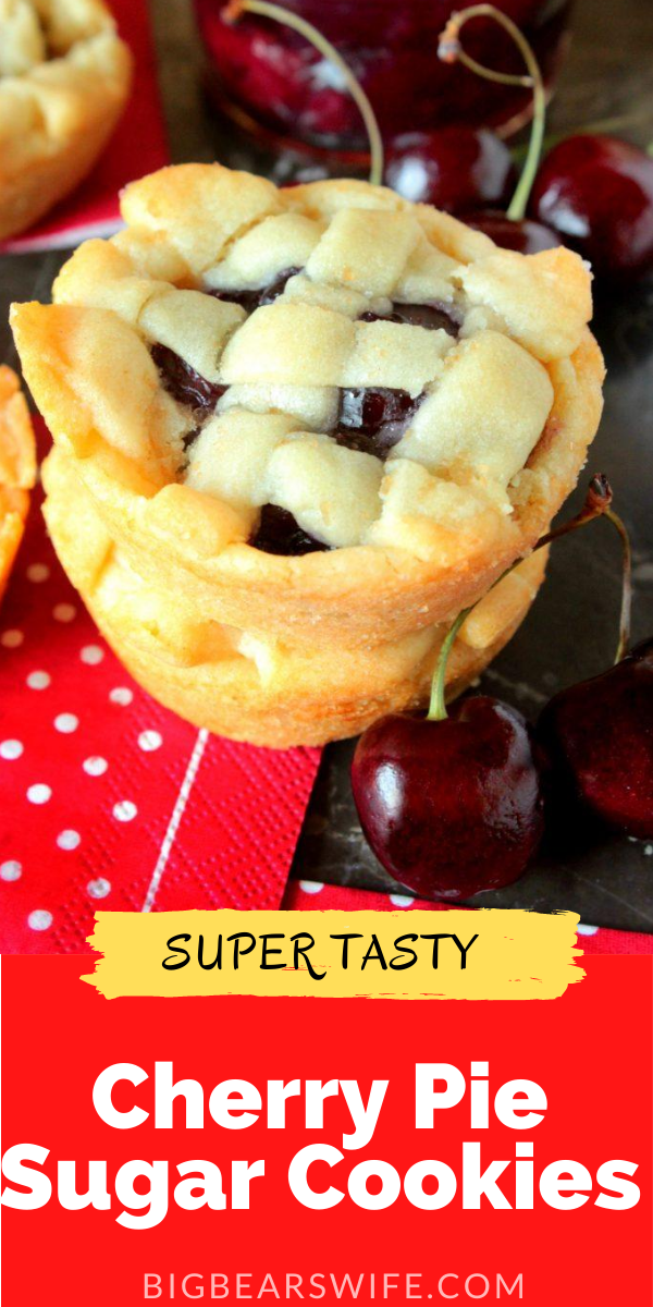 Cherry Pie Sugar Cookies have a soft sugar cookie crust on the outside and a sweet homemade cherry pie filling in the middle. via @bigbearswife